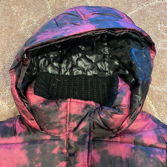 Fuchsia & black thick puffer jacket coat with hood, American Eagle S - Picture 2 of 9